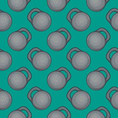 Grey barbell , seamless pattern on a dark green background.