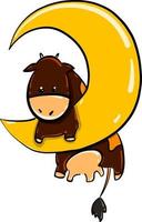 Cow on the moon, illustration, vector on white background