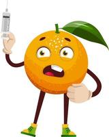 Orange with injection, illustration, vector on white background.