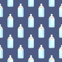 Baby bottle , seamless pattern on a dark blue background. vector