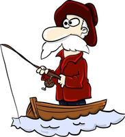 Old fisherman in boat , illustration, vector on white background