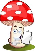 Mushroom with notebook, illustration, vector on white background.