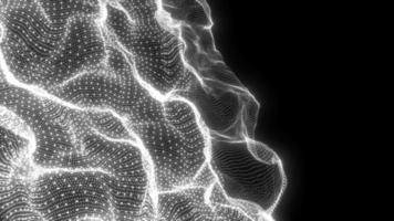 onda de partículas brillantes moviéndose sobre fondo negro, animación de bucle futurista de onda de partículas, fondo de movimiento de flujo de datos grandes de partículas digitales, fondo de conexión de tecnología digital abstracta
