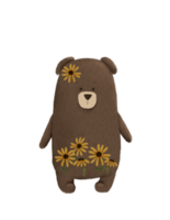 drawing of vintage toy teddy bear with sunflowers png