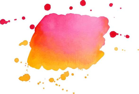 Red orange watercolor stain with splashes and drops. Watercolor background