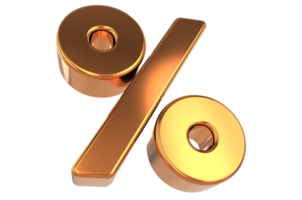 símbolo de porcentagem 3d dourado, sinal de porcentagem 3d, sinal de porcentagem dourado png