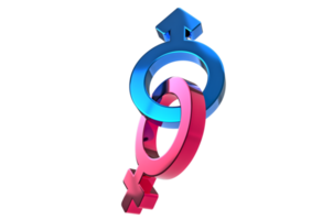 Male, female sex sign. Gender symbols illustration. 3D rendering. 3D Gender Symbols png