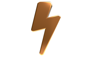 ícone 3d de símbolo de raio de trovão de energia ou símbolo de sinal elétrico de energia elétrica png fundo transparente