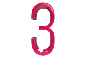 Pink number 3 isolated on transparent background. 3D rendered illustration. Best for anniversary, birthday party, new year celebration png