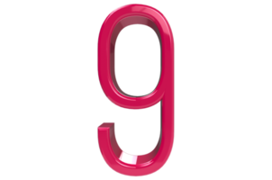 Pink number 9 isolated on transparent background. 3D rendered illustration. Best for anniversary, birthday party, new year celebration png