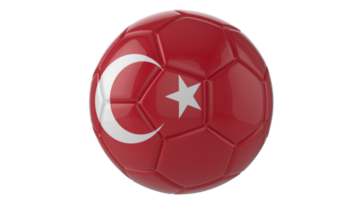 3d realistic soccer ball with the flag of Turkey on it isolated on transparent PNG background