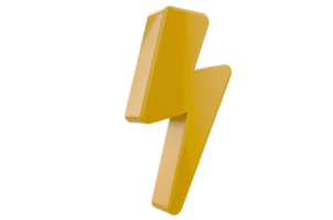 ícone 3d de símbolo de raio de trovão de energia ou símbolo de sinal elétrico de energia elétrica png fundo transparente