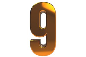 Number 9 3d render illustration png