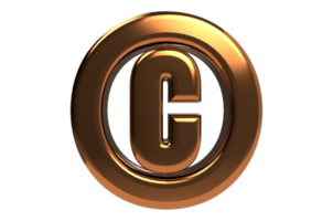 símbolo dourado de direitos autorais 3d render png