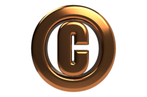 Golden Copyrights Symbol 3D Render PNG