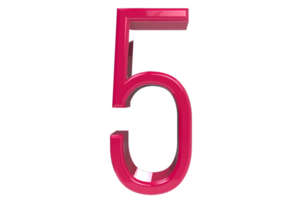 Pink number 5 isolated on transparent background. 3D rendered illustration. Best for anniversary, birthday party, new year celebration png