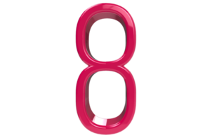 Pink number 8 isolated on transparent background. 3D rendered illustration. Best for anniversary, birthday party, new year celebration png