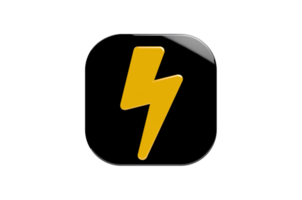 3D-Symbol des Energie-Donner-Blitz-Bolzen-Symbols oder des Elektrizitäts-Energien-Symbols für elektrische Zeichen png transparenter Hintergrund