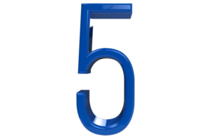 Numéro 5 bleu 3d isolé sur fond transparent - rendu 3d png