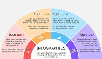 ilustración vectorial de la plantilla infográfica de negocios de presentación con círculo colorido 4 opciones. vector