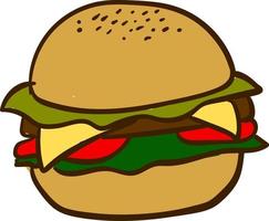 Gran sabrosa hamburguesa con queso, ilustración, vector sobre fondo blanco.