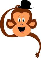 Monkey with hat, illustration, vector on white background.