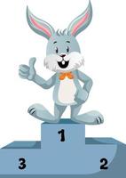 Bunny en el escenario ganador, ilustración, vector sobre fondo blanco.