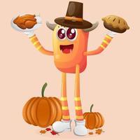 Cute orange monster celebrate thanksgiving vector