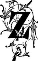 Floral initial of Z, vintage illustration. vector