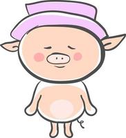 Pig with hat, illustration, vector on white background.