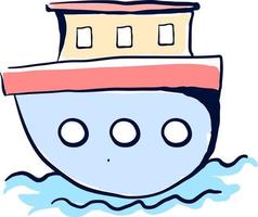 Blue ship on water, illustration, vector on white background.