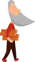 Man with firewood, illustration, vector on a white background.