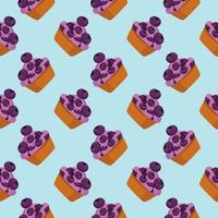 Blueberry cake,seamless pattern on baby blue background. vector