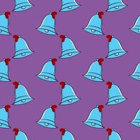 Blue jingle bells,seamless pattern on purple background. vector