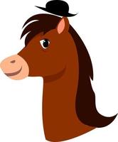 Horse with hat, illustration, vector on white background.