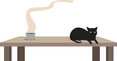 Cat on table, illustration, vector on white background.