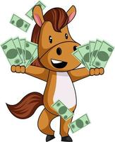Horse with money, illustration, vector on white background.