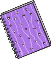 Cuaderno violeta, ilustración, vector sobre fondo blanco.