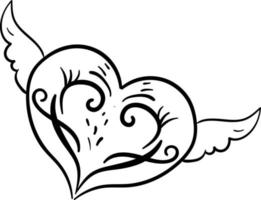 Heart tattoo wings, illustration, vector on white background.