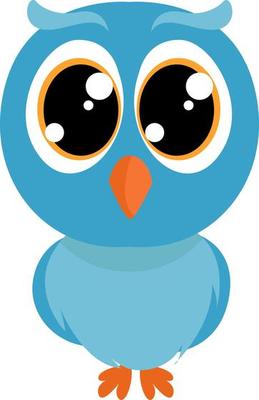Owl with big eyes, illustration, vector on white background