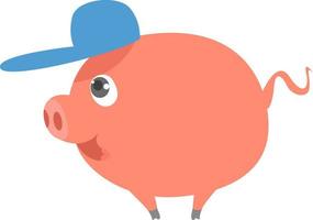 Pig with hat, illustration, vector on white background