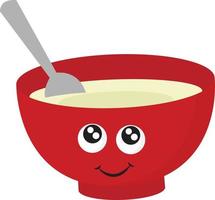 sopa en tazón rojo, ilustración, vector sobre fondo blanco.