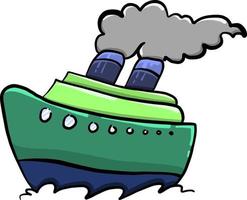 Green ship , illustration, vector on white background