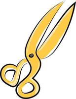 Golden scissors, illustration, vector on white background.
