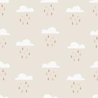 Cute seamless childish simple pattern for kids with cute clouds with raindrops in scandinavian style. Childrens pattern with clouds. Fabric design. Wallpaper. vector