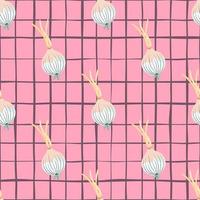 Hand drawn onion bulb seamless pattern. Onion in doodle style endless wallpaper. vector