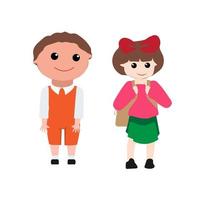 Cute children happy. flat design style minimal vector illustration. Kids with backpacks. Set of preschoolers children teenagers characters in different poses, clothes, wear. Children fashion models.