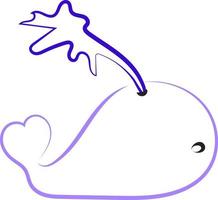 Whale drawing, illustration, vector on white background.