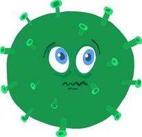 Scared green coronavirus, illustration, vector on white background