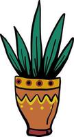 Green plant in an interesting pot, illustration, vector on white background